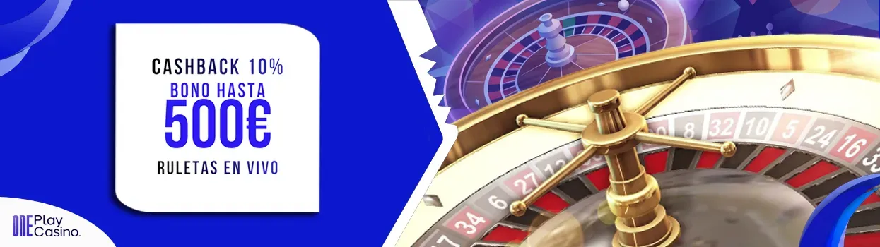 One-Play Cashback Ruleta en Vivo 10 por ciento semanal hasta 200 EUR