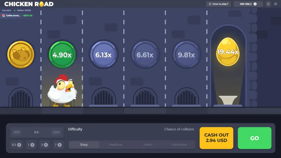 Chicken Road InOut Games &mdash; crash lineal RTP 98% cap 20.000x en One-Play