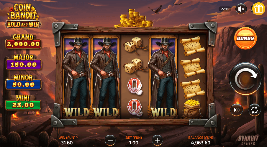 Coin Bandit Dynabit Gaming &mdash; cluster Hold&Win western con RTP 96,00% en One-Play